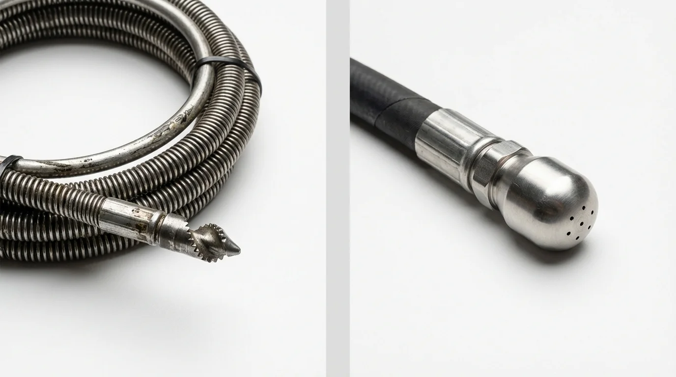Drain snake cable and hydro jetting nozzle used for drain cleaning in Bison, SD