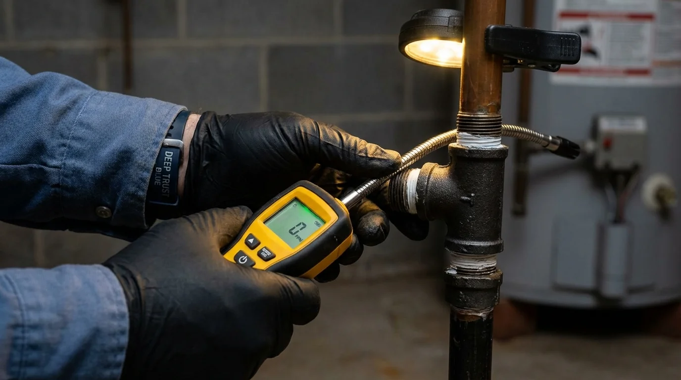 Gas leak detection with electronic sniffer by Johns Plumbing LLC in Bison