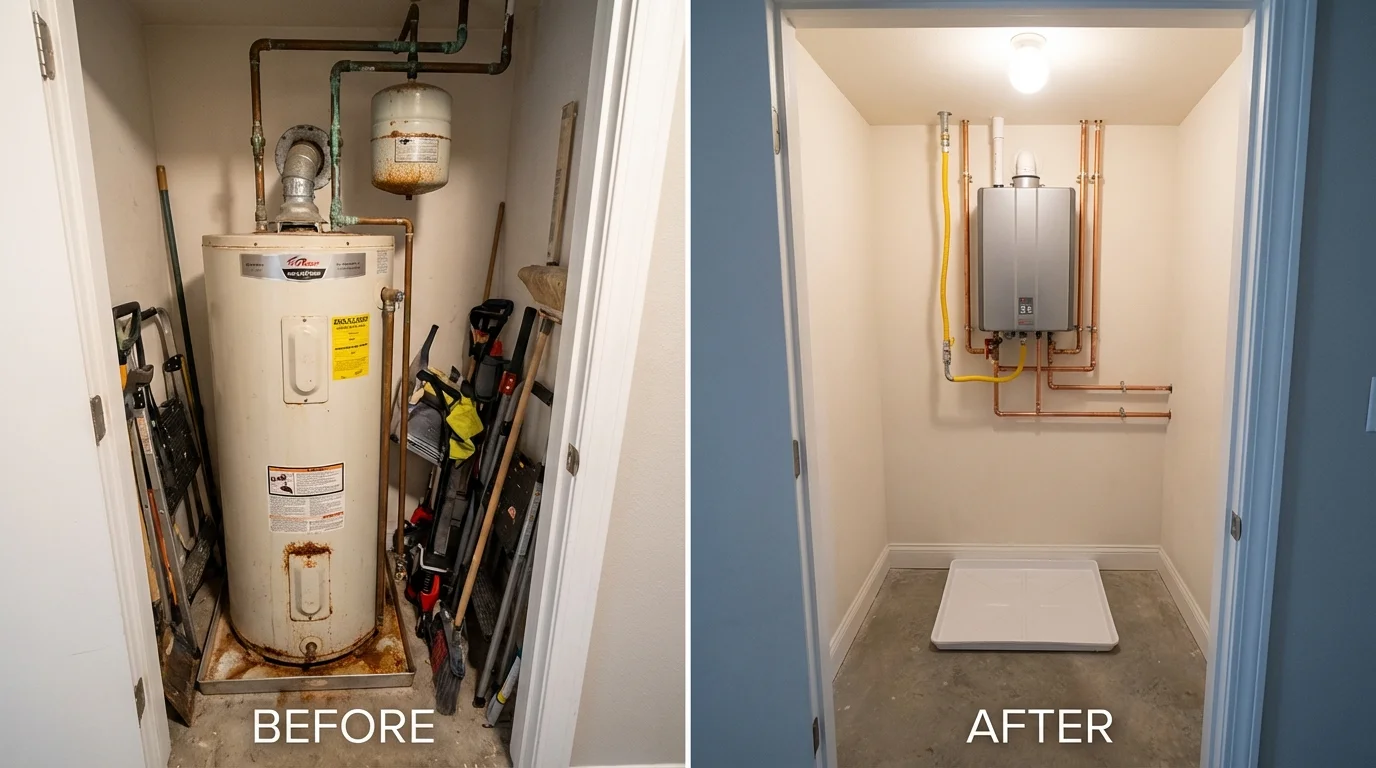 Tank water heater versus wall-mounted tankless unit comparison for Bison, SD homeowners
